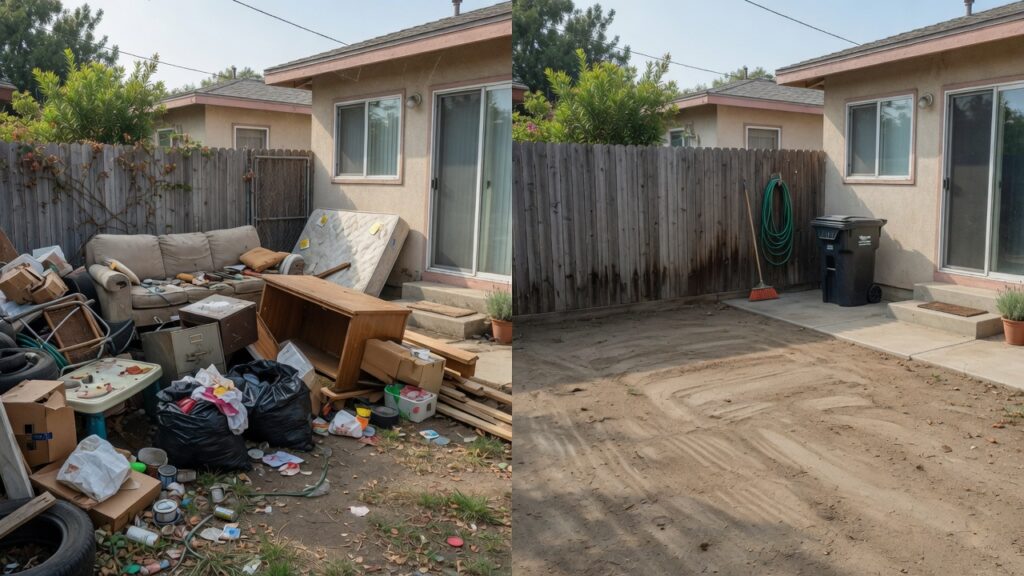 Before and after yard junk cleanout