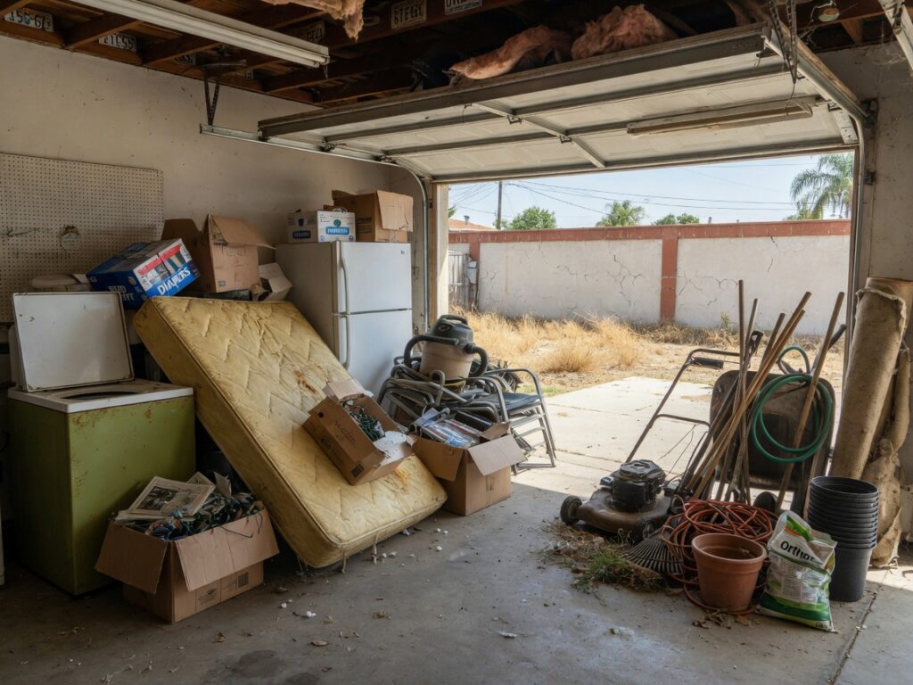 Garage full of junk ready for removal in Hanford California