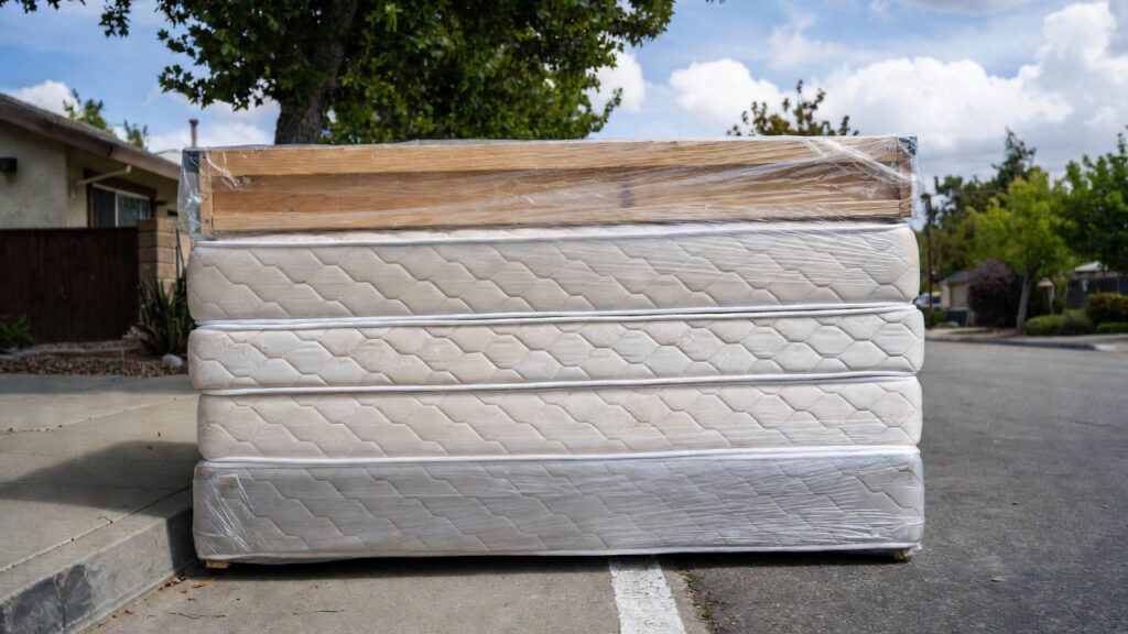 Mattress and box spring ready for disposal pickup in Hanford CA